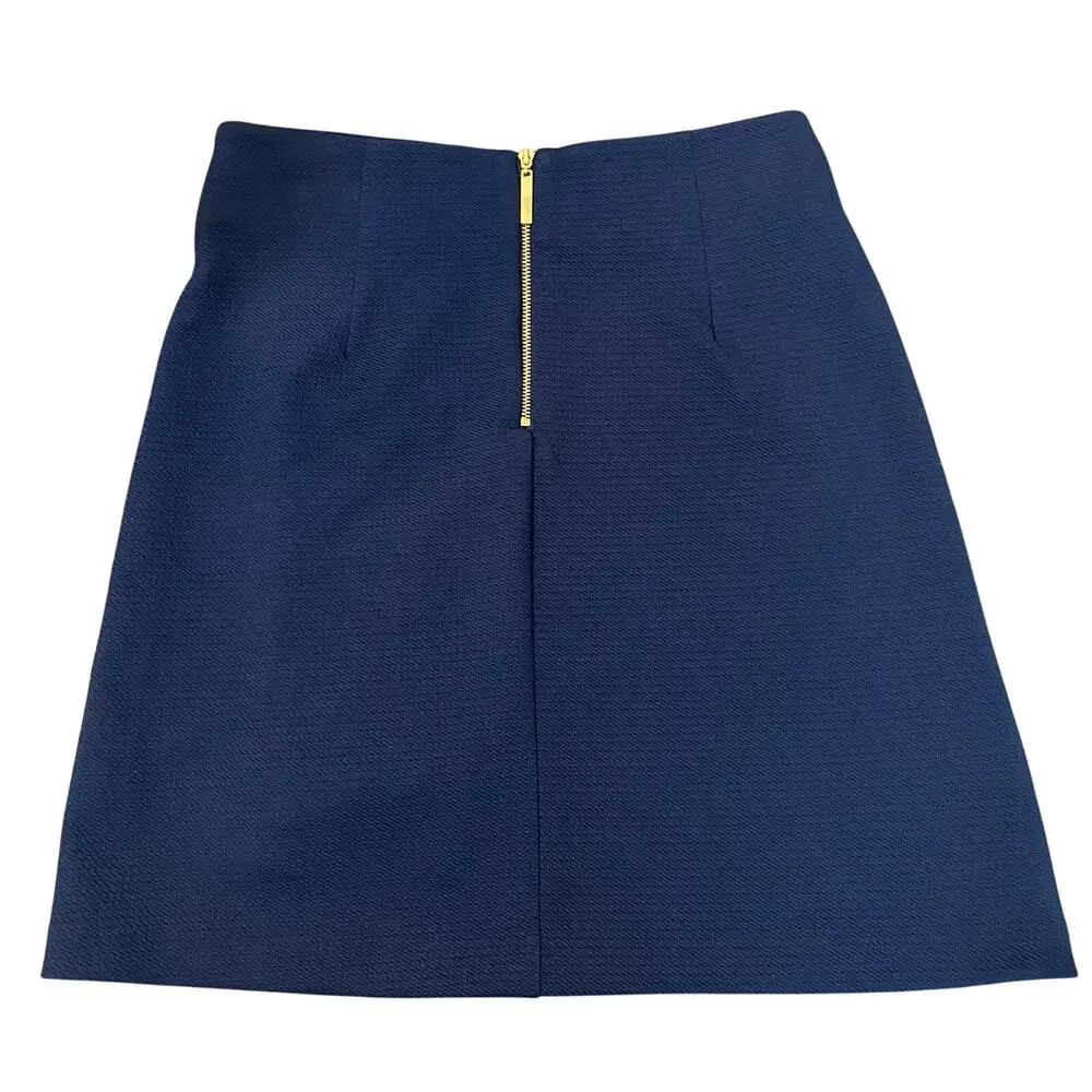Kensie Women’s Navy Lace-Up Mini Skirt Gold Grommet Textured Back Zip XS